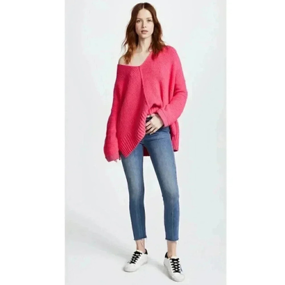 Free People Pink Take Me Over V-Neck Sweater - Picture 4 of 8